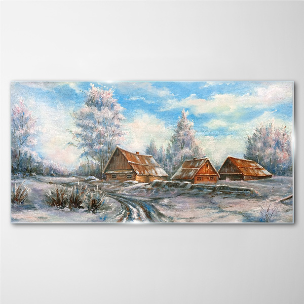 Tableau photo sur verre Paysage d'hiver avec des chalets