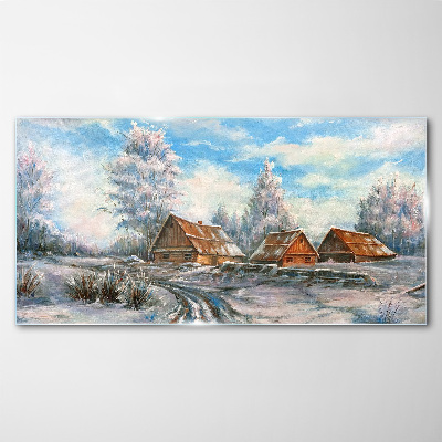 Tableau photo sur verre Paysage d'hiver avec des chalets