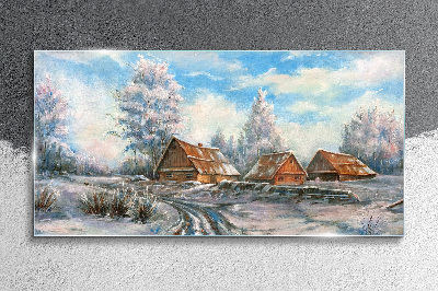 Tableau photo sur verre Paysage d'hiver avec des chalets