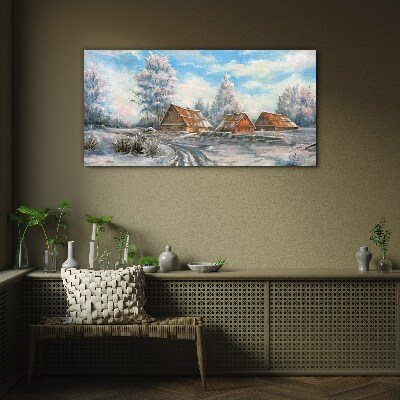 Tableau photo sur verre Paysage d'hiver avec des chalets