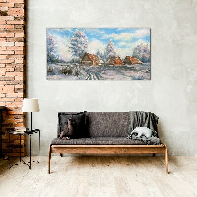 Tableau photo sur verre Paysage d'hiver avec des chalets