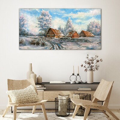 Tableau photo sur verre Paysage d'hiver avec des chalets