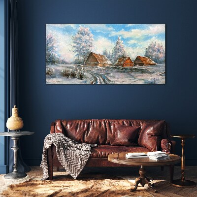 Tableau photo sur verre Paysage d'hiver avec des chalets
