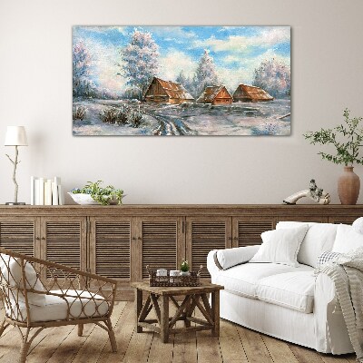 Tableau photo sur verre Paysage d'hiver avec des chalets