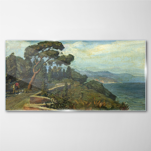 Tableau en verre Paysage de bord de mer avec un arbre