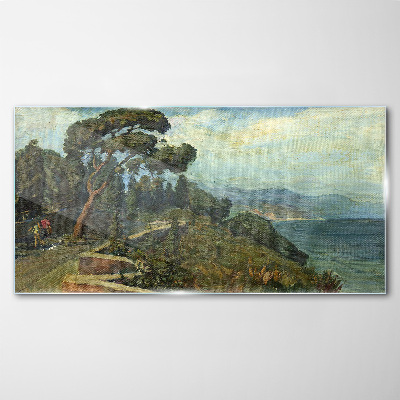 Tableau en verre Paysage de bord de mer avec un arbre