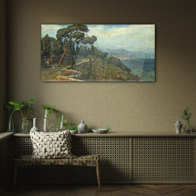 Tableau en verre Paysage de bord de mer avec un arbre