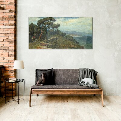 Tableau en verre Paysage de bord de mer avec un arbre