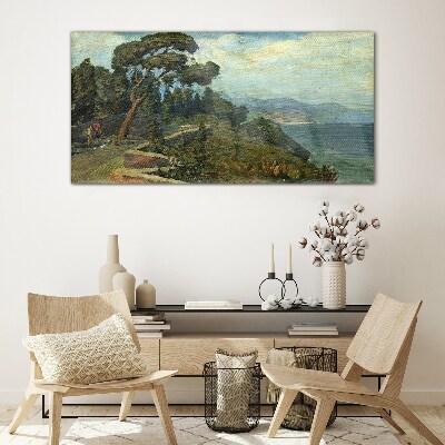 Tableau en verre Paysage de bord de mer avec un arbre