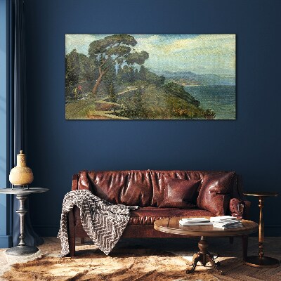 Tableau en verre Paysage de bord de mer avec un arbre