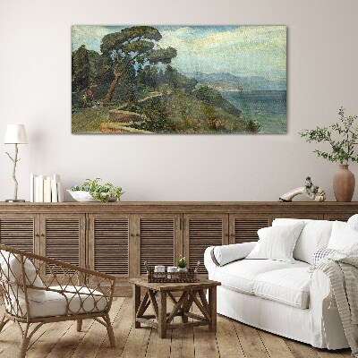 Tableau en verre Paysage de bord de mer avec un arbre