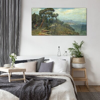 Tableau en verre Paysage de bord de mer avec un arbre