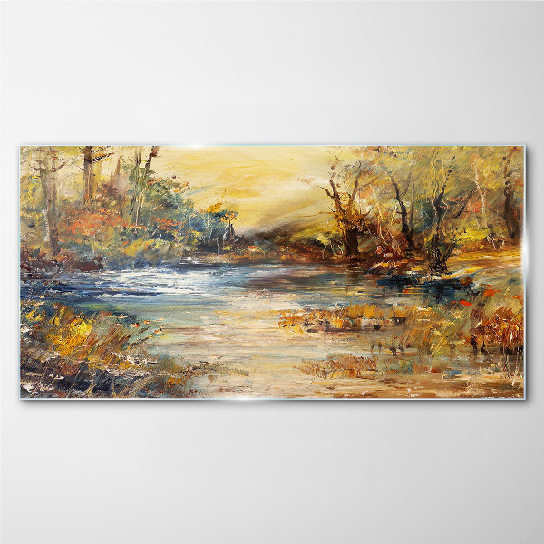 Tableau imprimé sur verre Rivière d'automne aux couleurs dorées