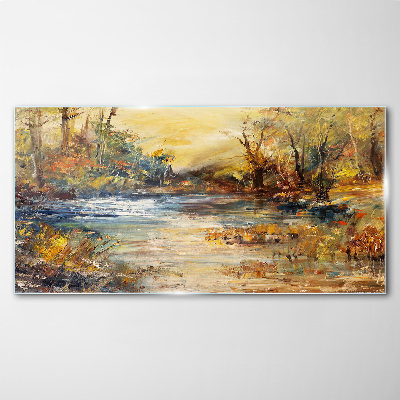 Tableau imprimé sur verre Rivière d'automne aux couleurs dorées