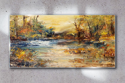 Tableau imprimé sur verre Rivière d'automne aux couleurs dorées