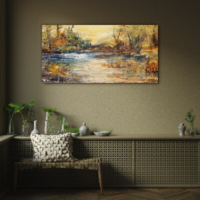 Tableau imprimé sur verre Rivière d'automne aux couleurs dorées