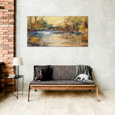 Tableau imprimé sur verre Rivière d'automne aux couleurs dorées