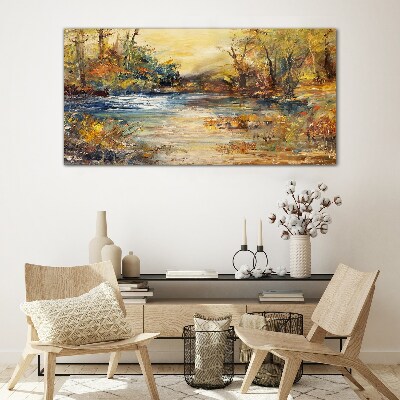 Tableau imprimé sur verre Rivière d'automne aux couleurs dorées