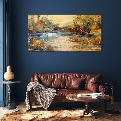 Tableau imprimé sur verre Rivière d'automne aux couleurs dorées