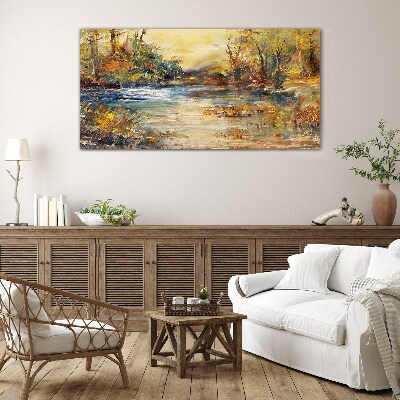 Tableau imprimé sur verre Rivière d'automne aux couleurs dorées