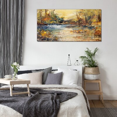 Tableau imprimé sur verre Rivière d'automne aux couleurs dorées
