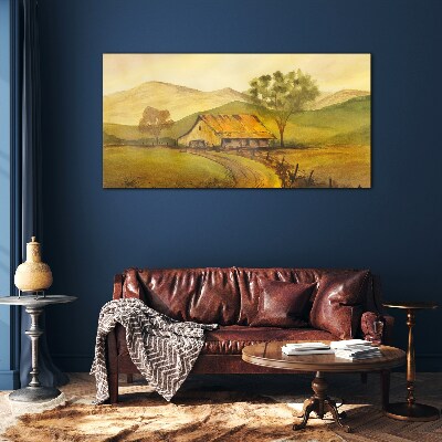 Tableau verre imprimé Un paysage rural paisible le matin