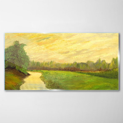 Tableau photo sur verre Un paysage paisible avec une rivière et des arbres