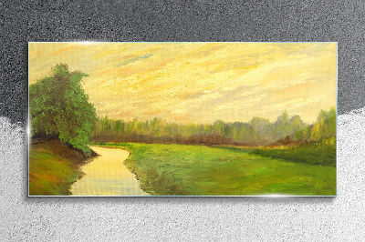 Tableau photo sur verre Un paysage paisible avec une rivière et des arbres