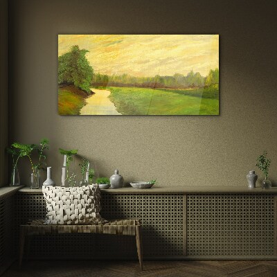 Tableau photo sur verre Un paysage paisible avec une rivière et des arbres