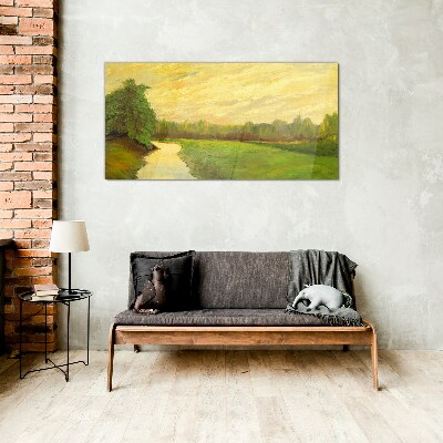 Tableau photo sur verre Un paysage paisible avec une rivière et des arbres