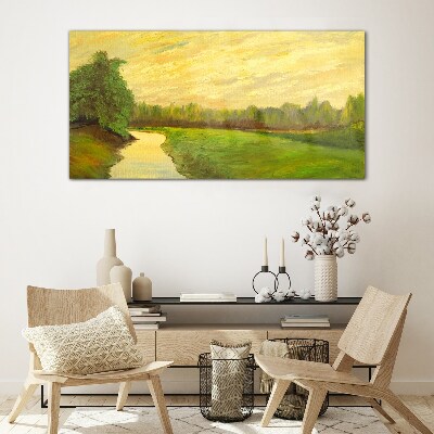 Tableau photo sur verre Un paysage paisible avec une rivière et des arbres