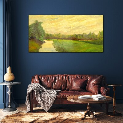 Tableau photo sur verre Un paysage paisible avec une rivière et des arbres