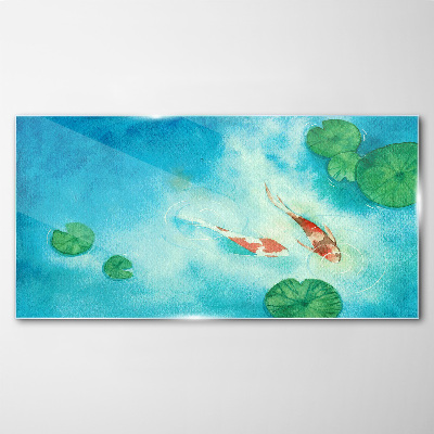 Tableau en verre Koi dans l'eau bleue