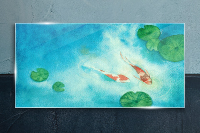 Tableau en verre Koi dans l'eau bleue