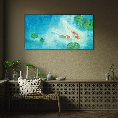 Tableau en verre Koi dans l'eau bleue