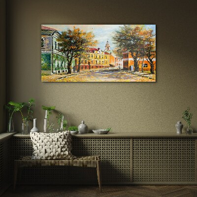 Tableau sur verre Rue d'automne en couleurs