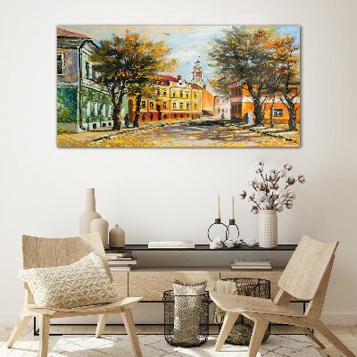Tableau sur verre Rue d'automne en couleurs