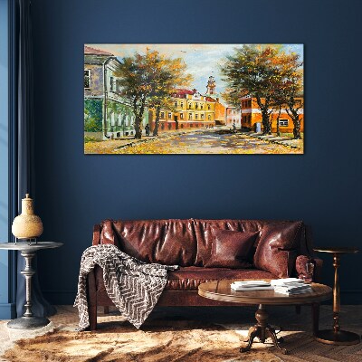 Tableau sur verre Rue d'automne en couleurs