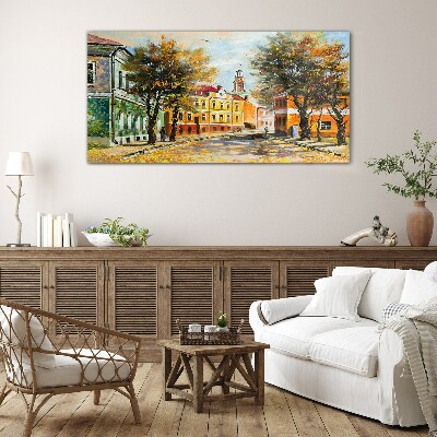 Tableau sur verre Rue d'automne en couleurs