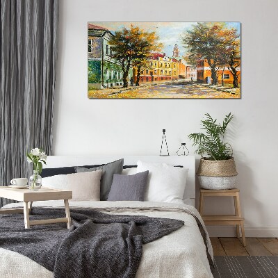 Tableau sur verre Rue d'automne en couleurs