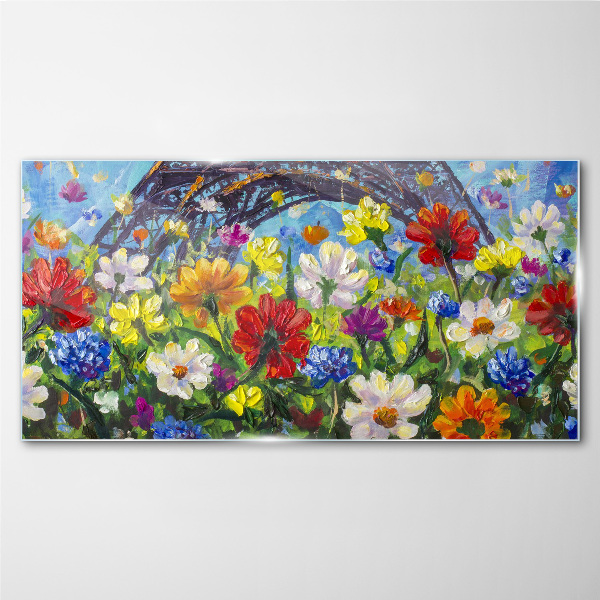 Tableau sur verre Paysage floral avec la Tour Eiffel