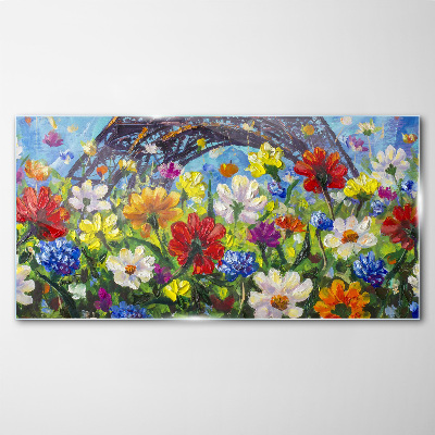 Tableau sur verre Paysage floral avec la Tour Eiffel