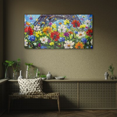 Tableau sur verre Paysage floral avec la Tour Eiffel