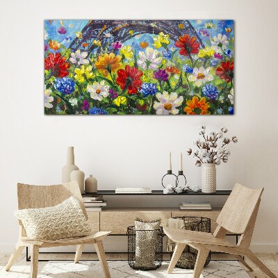 Tableau sur verre Paysage floral avec la Tour Eiffel