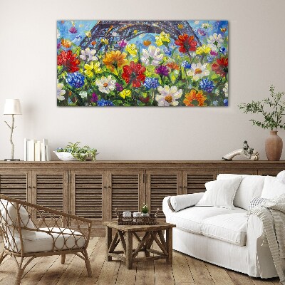 Tableau sur verre Paysage floral avec la Tour Eiffel