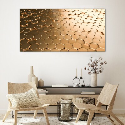 Tableau photo sur verre Hexagones dorés sur verre