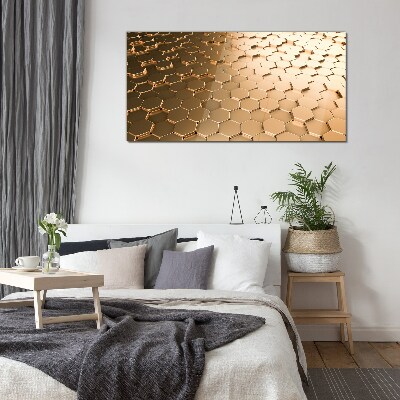 Tableau photo sur verre Hexagones dorés sur verre