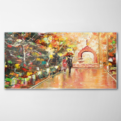 Tableau en verre Allée d'automne avec parapluies