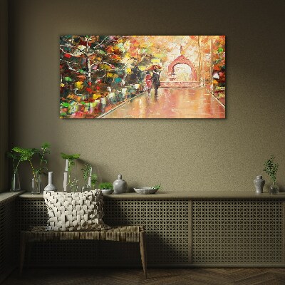 Tableau en verre Allée d'automne avec parapluies