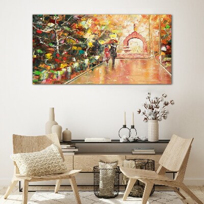 Tableau en verre Allée d'automne avec parapluies